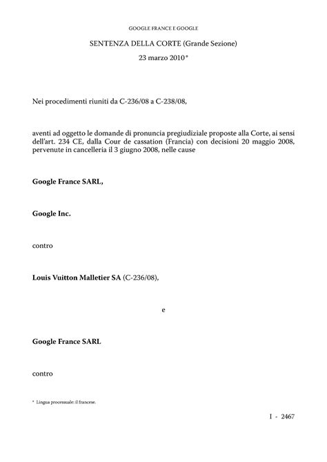 sentenza inserzionisti google louis vuitton|Google France, Google Inc. v Louis Vuitton Malletier.